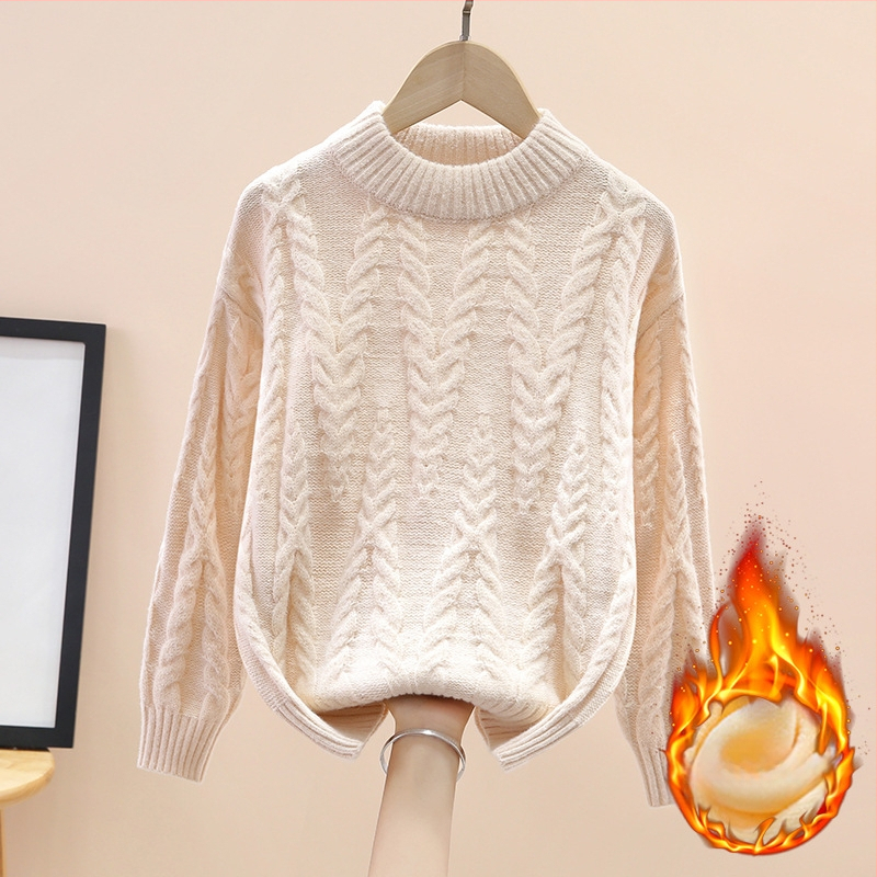 Dječji prugasti dječji zimski pulover s flis podstavom, zadebljanim donjim dijelom, pulover u zapadnjačkom stilu, korejski stil, okrugli izrez