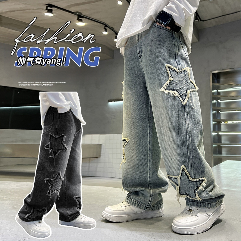 Poiste teksad kevad ja sügis 2025 uued stiilsed sirged püksid poistele kevad ja sügis laste lahtised pikad püksid trendikad