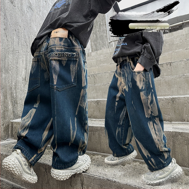 Poiste teksad kevad ja sügis 2025 uued stiilsed sirged püksid poistele kevad ja sügis laste lahtised pikad püksid trendikad