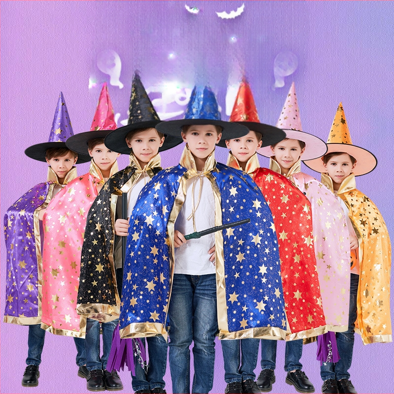 Helovīna kostīms 1. jūnija Bērnu dienas uzstāšanās kostīms Burvja apmetnis Raganas piecu zvaigžņu Helovīna apmetnis Mantija