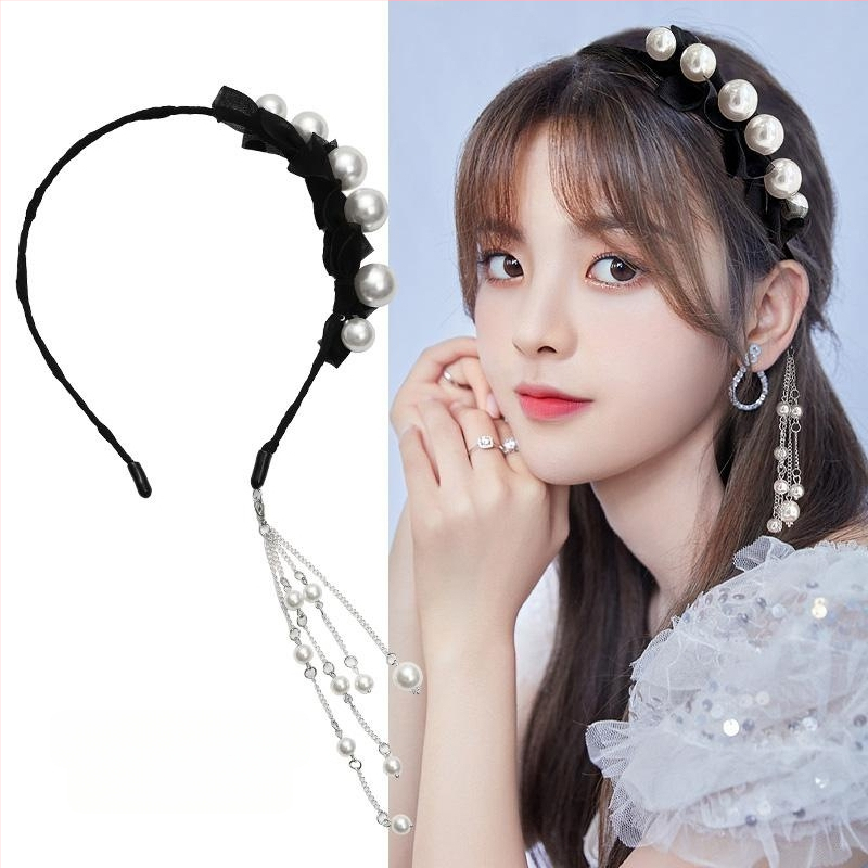 Лента за глава с пискюл и висулка за жени, есенни и зимни фалшиви обеци, лента за глава, стил „фея гора“, супер фея, фиби за коса, сноп отзад, висяща коса с дупка