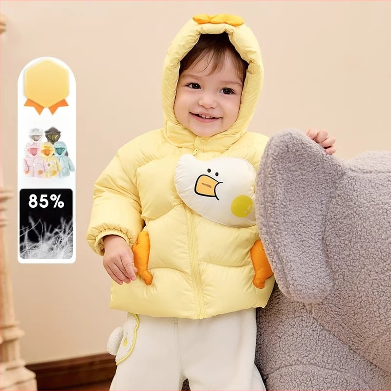 Bērnu dūnu jaka ar vieglu kapuci 2024. gada jauna bērnu apģērba mazuļu dūnu jaka, silta jaka zēniem un meitenēm