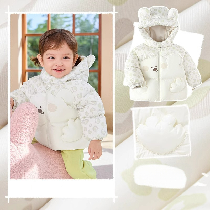 Bērnu dūnu jaka ar vieglu kapuci 2024. gada jauna bērnu apģērba mazuļu dūnu jaka, silta jaka zēniem un meitenēm