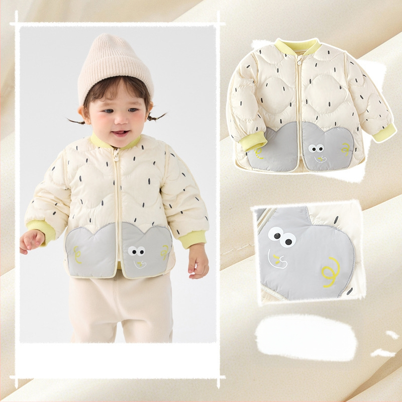 Atlaide dūnu jakām zēniem un meitenēm 2024. gada rudens un ziemas jaunā bērnu vieglā jaka mazuļiem, kas iziet ārā, baltas pīles dūnas ziemā