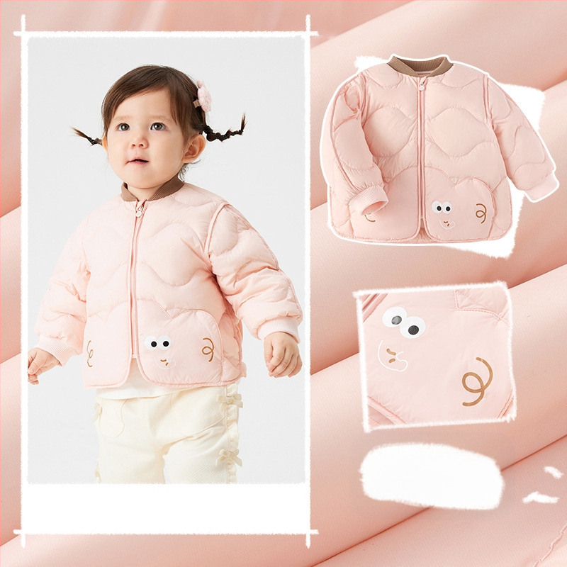 Atlaide dūnu jakām zēniem un meitenēm 2024. gada rudens un ziemas jaunā bērnu vieglā jaka mazuļiem, kas iziet ārā, baltas pīles dūnas ziemā