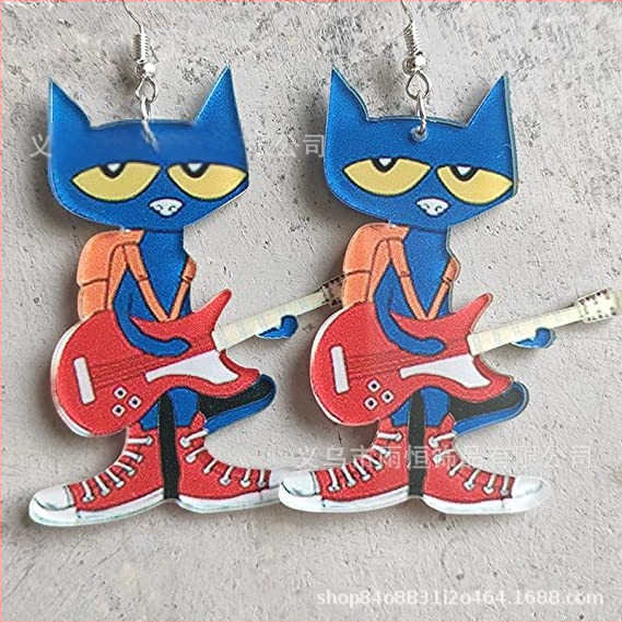 Pārrobežu radoši multfilmu ģitāras kaķa sarkanā suņa auskari dāmām un meitenēm, skolniecēm, atgriešanās skolā, skolotāja, pateicības dāvana