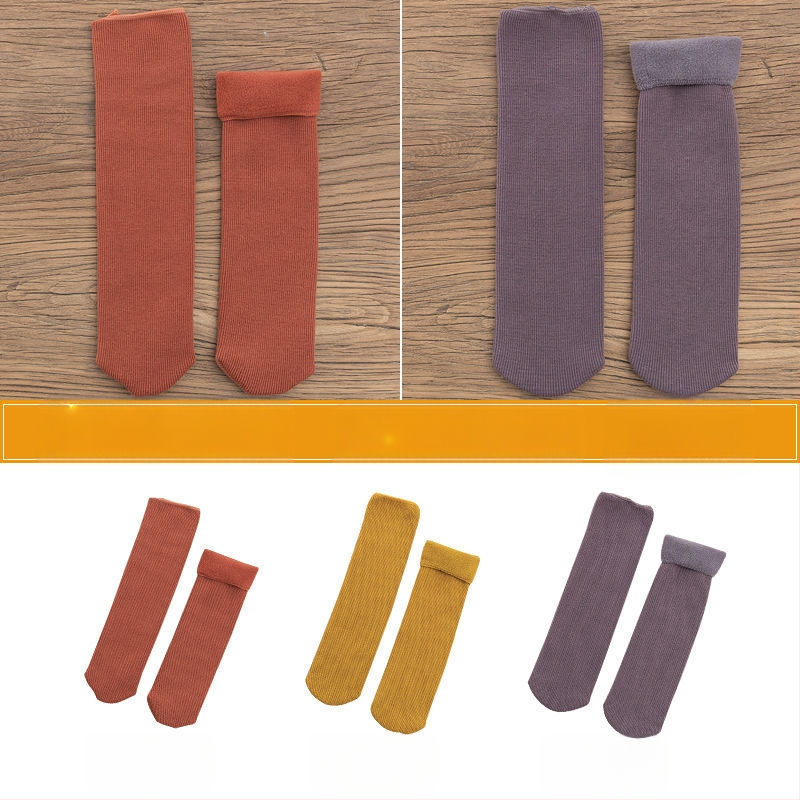 Naiste poolsääreni ulatuvad fliisvoodriga paksud villased sokid, soojad froteest sügis- ja talveune sokid, ühevärvilised põrandasokid