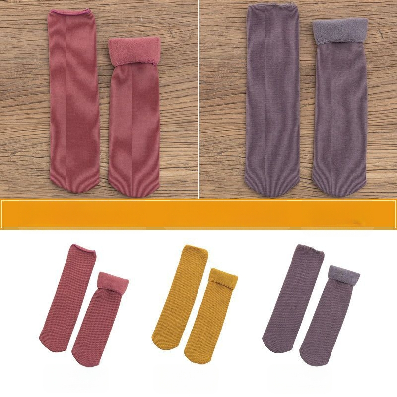 Naiste poolsääreni ulatuvad fliisvoodriga paksud villased sokid, soojad froteest sügis- ja talveune sokid, ühevärvilised põrandasokid