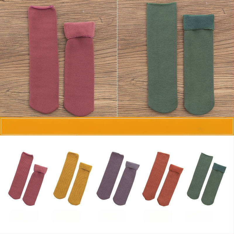 Naiste poolsääreni ulatuvad fliisvoodriga paksud villased sokid, soojad froteest sügis- ja talveune sokid, ühevärvilised põrandasokid