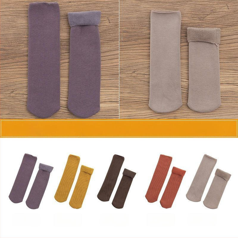 Naiste poolsääreni ulatuvad fliisvoodriga paksud villased sokid, soojad froteest sügis- ja talveune sokid, ühevärvilised põrandasokid