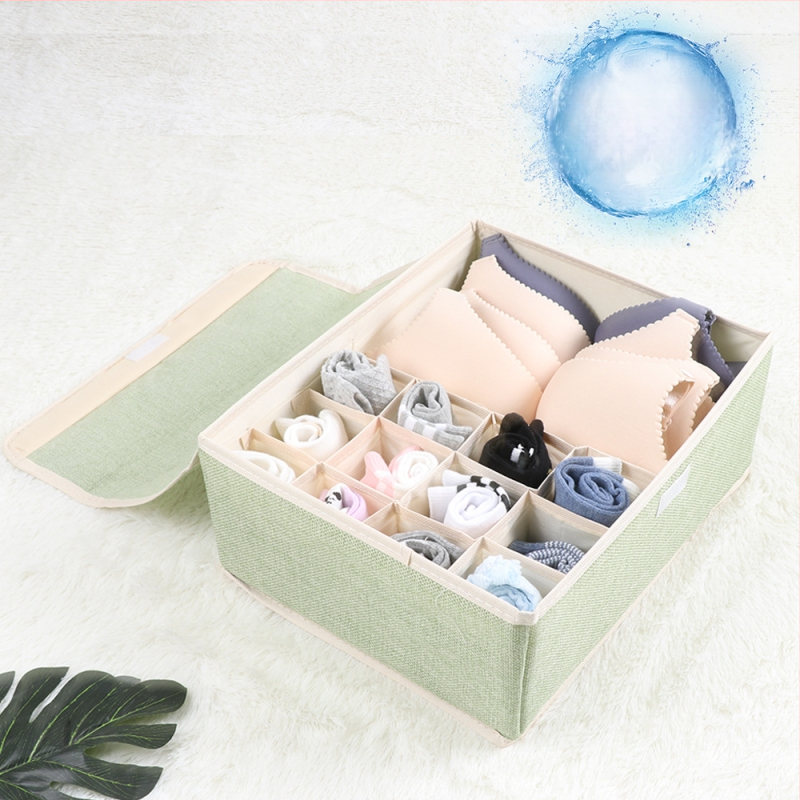Nauja medvilninė ir lininė apatinių laikymo dėžė iš audinio, sulankstoma, daugiasluoksnė liemenėlės organizavimo dėžutė su dengta apatinių kojinių dulkių dėžute