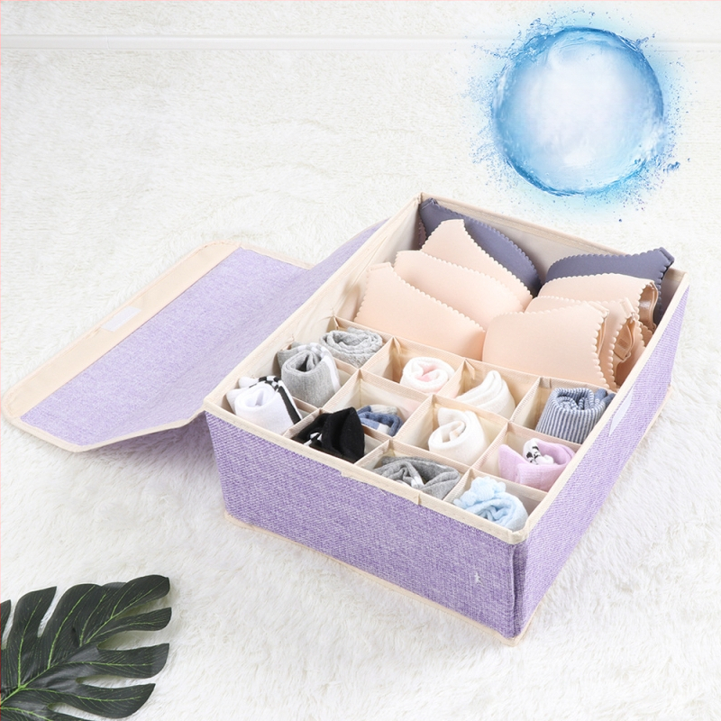 Nauja medvilninė ir lininė apatinių laikymo dėžė iš audinio, sulankstoma, daugiasluoksnė liemenėlės organizavimo dėžutė su dengta apatinių kojinių dulkių dėžute