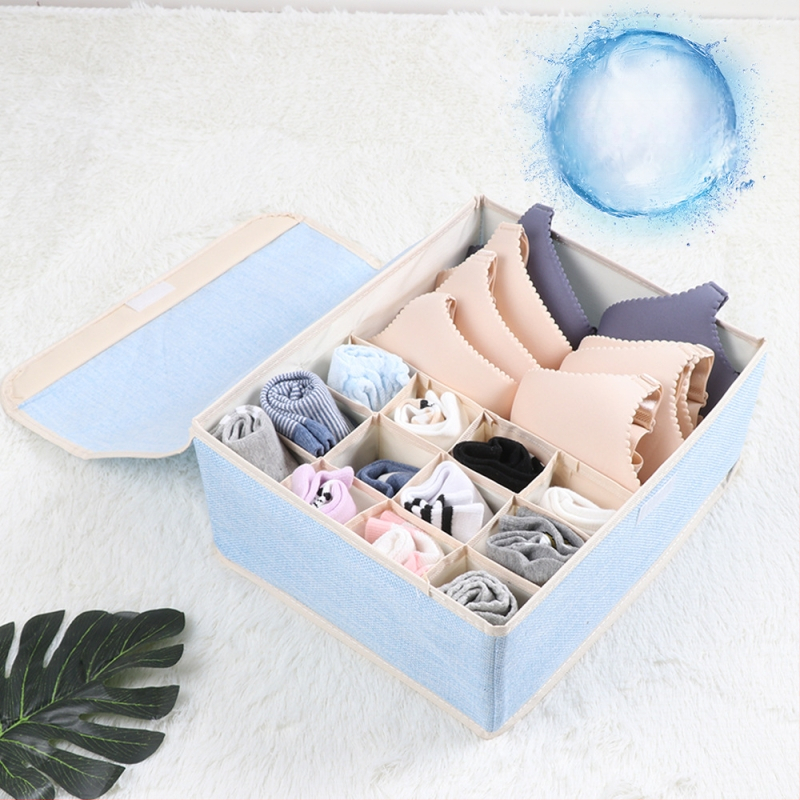 Nauja medvilninė ir lininė apatinių laikymo dėžė iš audinio, sulankstoma, daugiasluoksnė liemenėlės organizavimo dėžutė su dengta apatinių kojinių dulkių dėžute