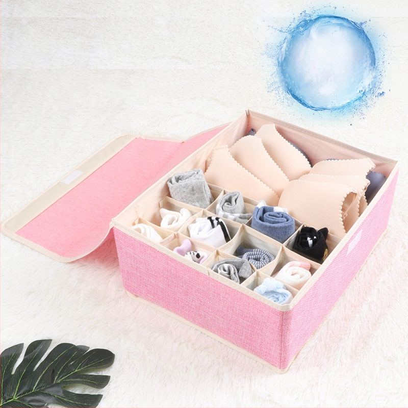 Nauja medvilninė ir lininė apatinių laikymo dėžė iš audinio, sulankstoma, daugiasluoksnė liemenėlės organizavimo dėžutė su dengta apatinių kojinių dulkių dėžute