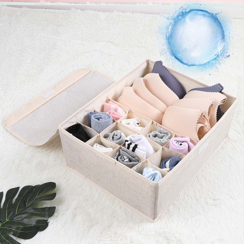 Nauja medvilninė ir lininė apatinių laikymo dėžė iš audinio, sulankstoma, daugiasluoksnė liemenėlės organizavimo dėžutė su dengta apatinių kojinių dulkių dėžute