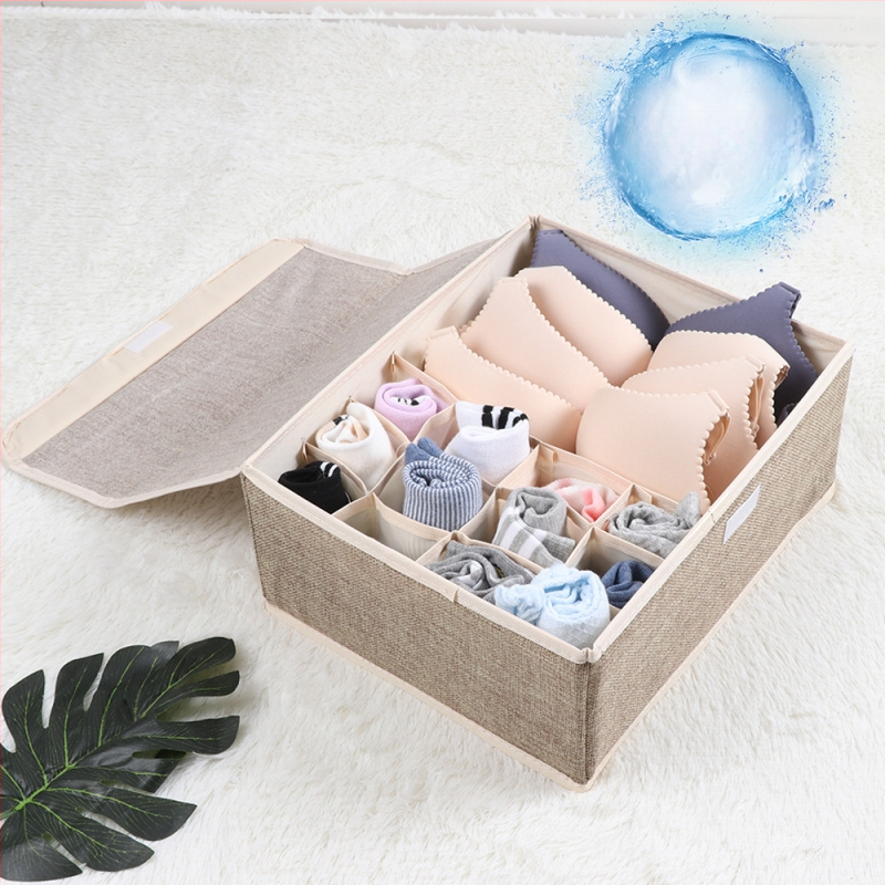 Nauja medvilninė ir lininė apatinių laikymo dėžė iš audinio, sulankstoma, daugiasluoksnė liemenėlės organizavimo dėžutė su dengta apatinių kojinių dulkių dėžute