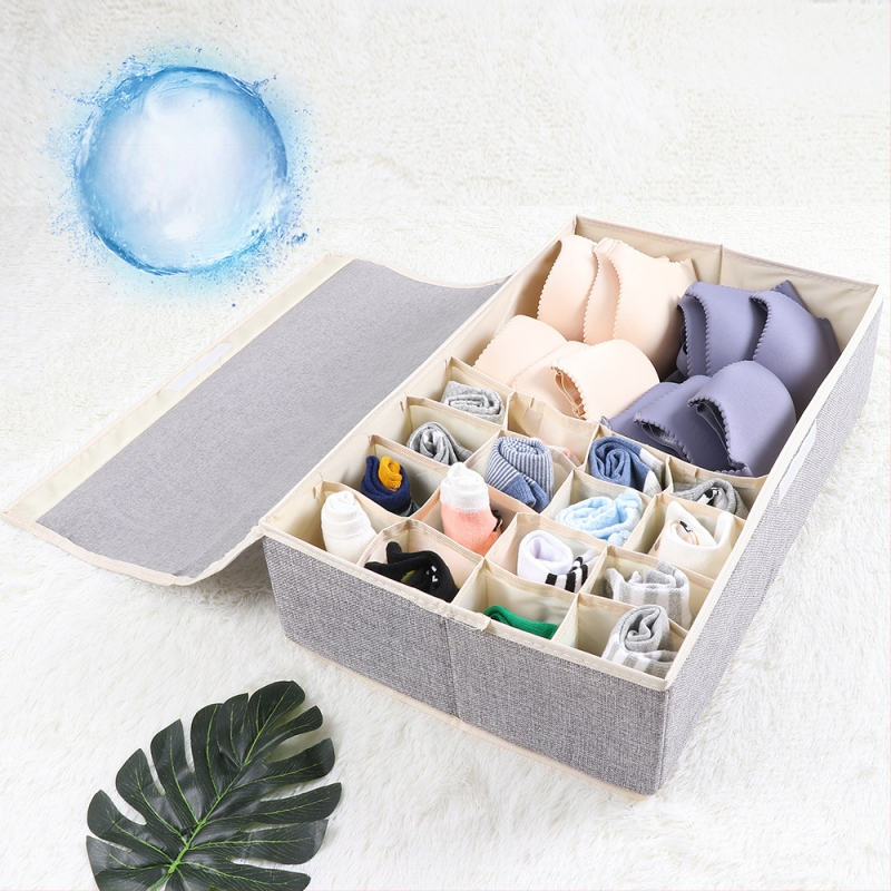 Nauja medvilninė ir lininė apatinių laikymo dėžė iš audinio, sulankstoma, daugiasluoksnė liemenėlės organizavimo dėžutė su dengta apatinių kojinių dulkių dėžute
