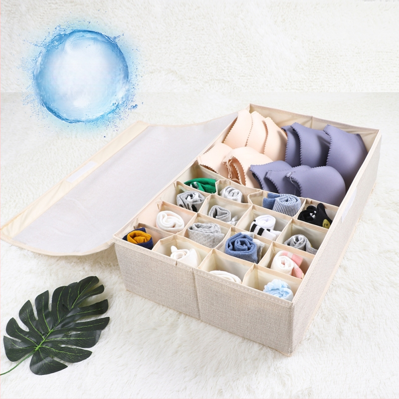 Nauja medvilninė ir lininė apatinių laikymo dėžė iš audinio, sulankstoma, daugiasluoksnė liemenėlės organizavimo dėžutė su dengta apatinių kojinių dulkių dėžute