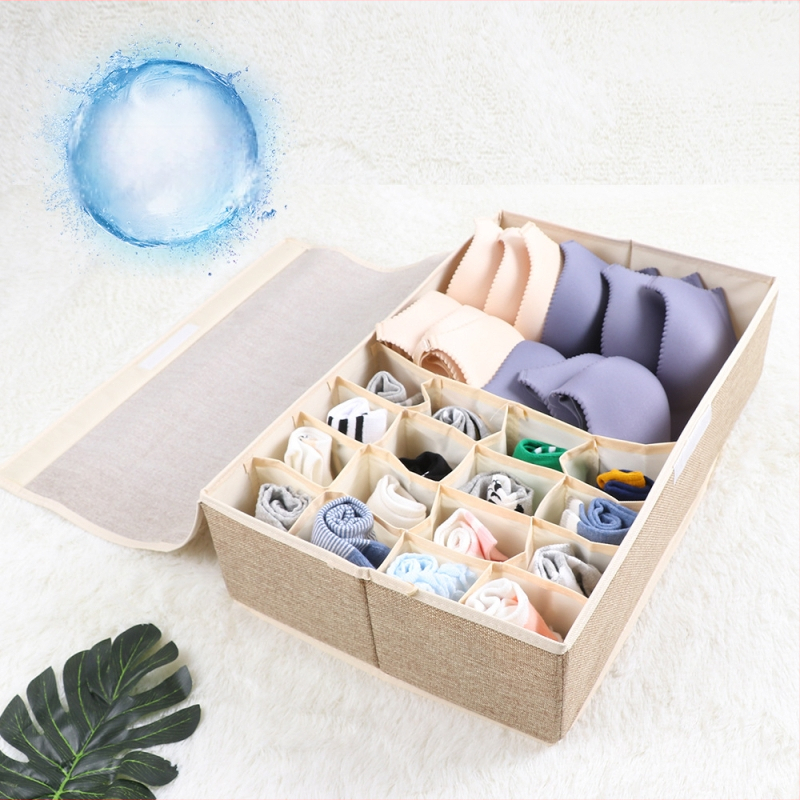 Nauja medvilninė ir lininė apatinių laikymo dėžė iš audinio, sulankstoma, daugiasluoksnė liemenėlės organizavimo dėžutė su dengta apatinių kojinių dulkių dėžute