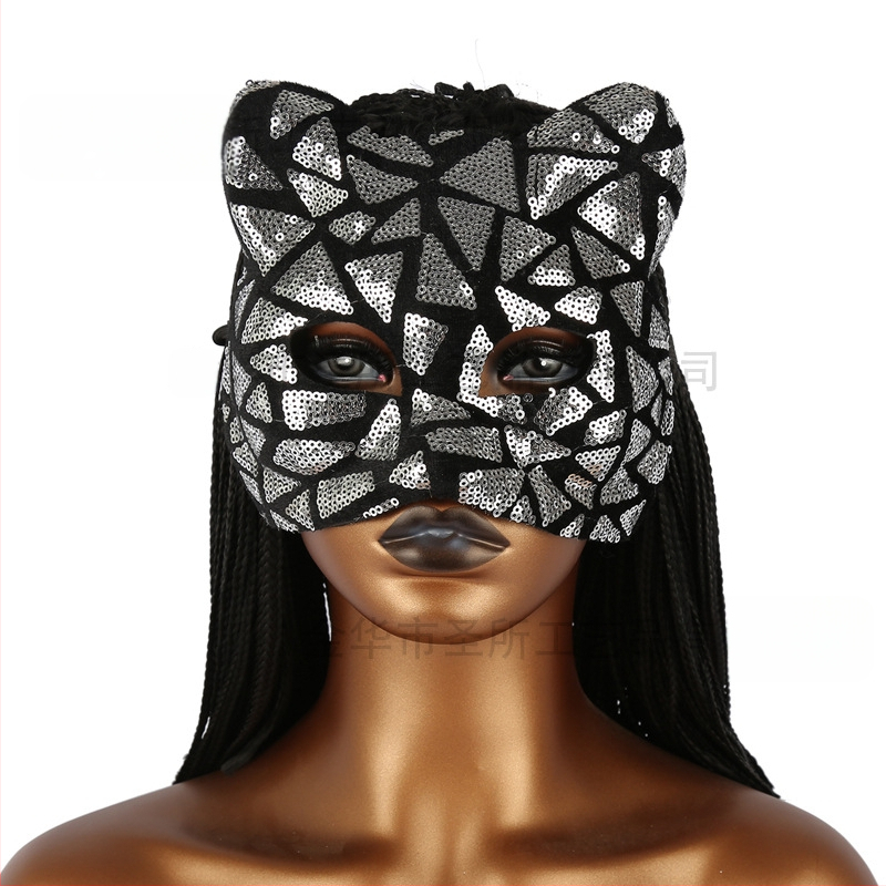 Маска за Хелоуин с котка от Cross Border Hot Cat, Маска на Черната пантера, Маска на Черната котка, Дантелена котешка маска, Маска за котка с пайети
