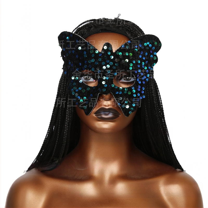 Маска за Хелоуин с котка от Cross Border Hot Cat, Маска на Черната пантера, Маска на Черната котка, Дантелена котешка маска, Маска за котка с пайети