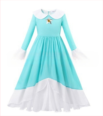 Uus Mario cos Brigitte printsess cos kleit kitsa vöökohaga karvase kleidi ja puhvis varrukatega printsessikleit