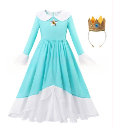 Uus Mario cos Brigitte printsess cos kleit kitsa vöökohaga karvase kleidi ja puhvis varrukatega printsessikleit