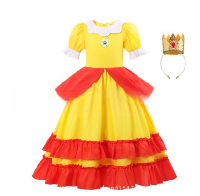 Uus Mario cos Brigitte printsess cos kleit kitsa vöökohaga karvase kleidi ja puhvis varrukatega printsessikleit