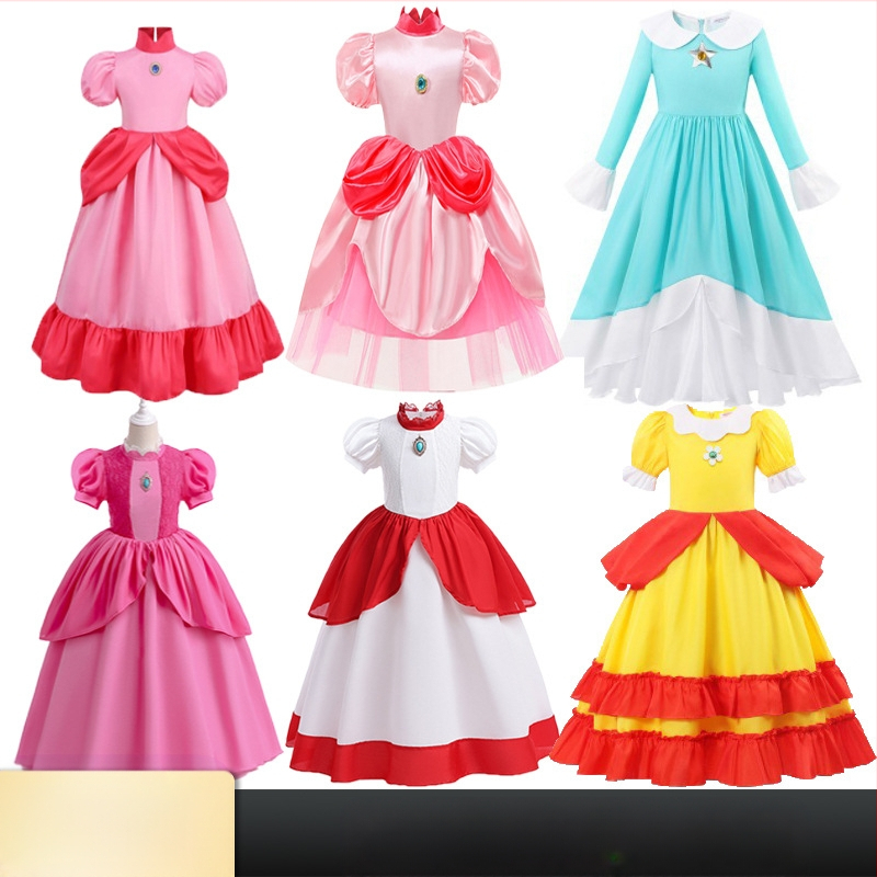 Uus Mario cos Brigitte printsess cos kleit kitsa vöökohaga karvase kleidi ja puhvis varrukatega printsessikleit