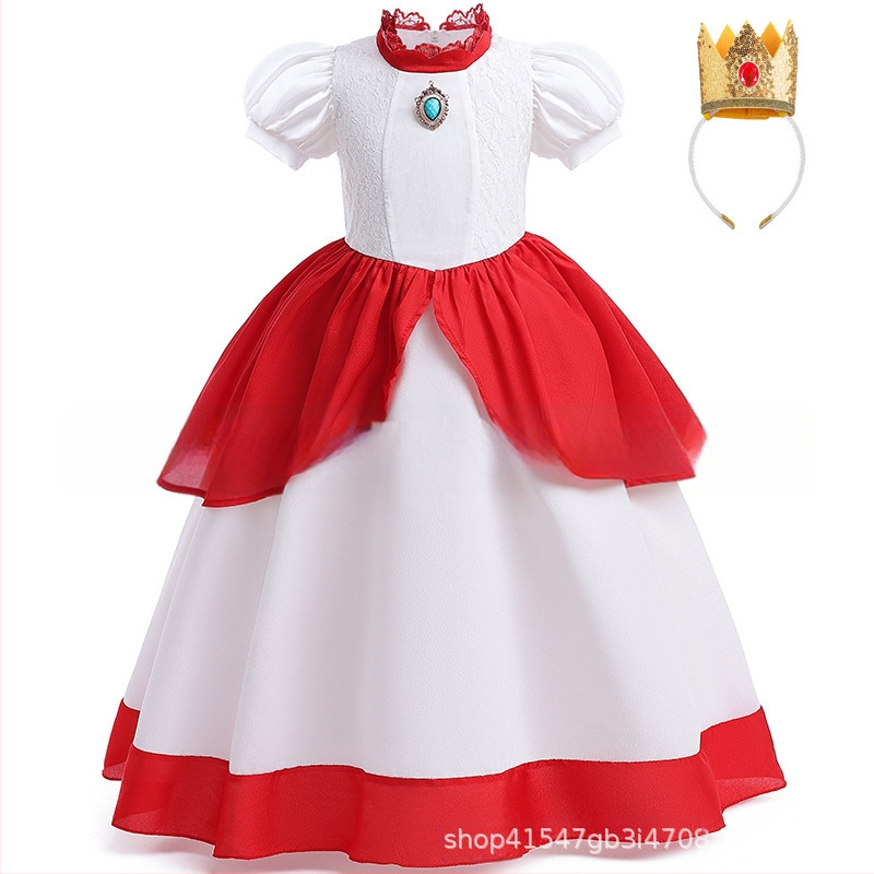 Uus Mario cos Brigitte printsess cos kleit kitsa vöökohaga karvase kleidi ja puhvis varrukatega printsessikleit