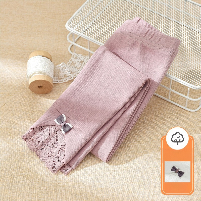 2025 Nove djevojačke tajice za proljeće i jesen, pamučne vanjske tajice za djecu, hlače do gležnja, tanke dječje elegantne hlače od čipke