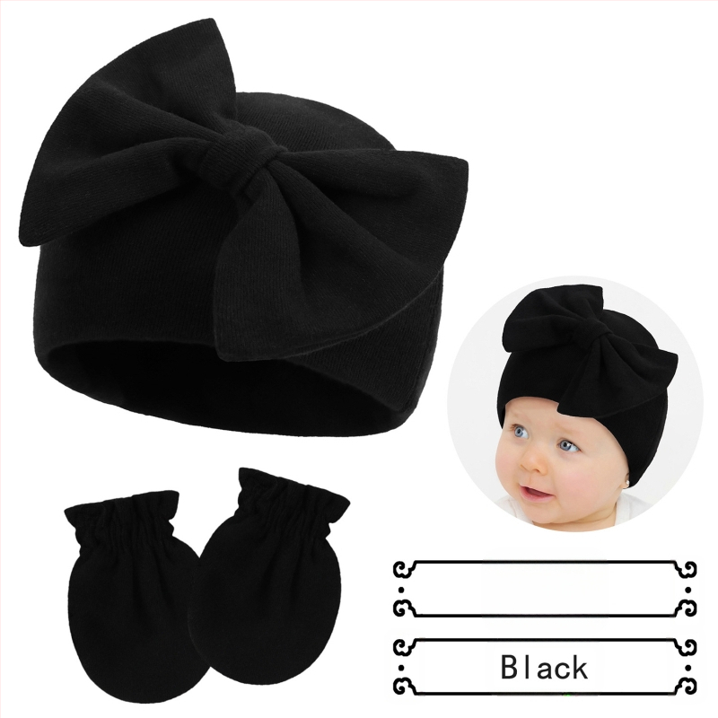 Căciulă fetală pentru nou-născuți, căciulă cu fundă, căciulă caldă pentru bebeluși, mănuși în 15 culori, plus căciulă fetală