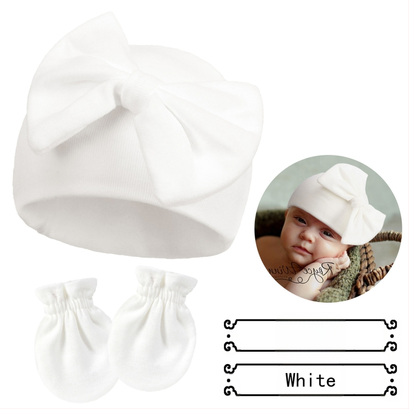 Căciulă fetală pentru nou-născuți, căciulă cu fundă, căciulă caldă pentru bebeluși, mănuși în 15 culori, plus căciulă fetală