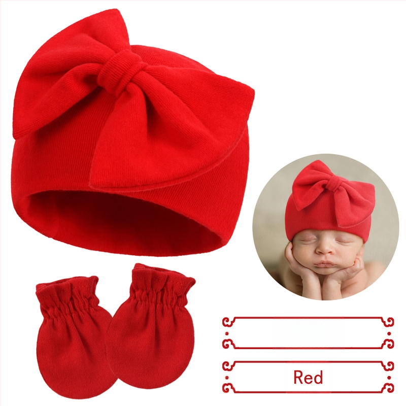 Căciulă fetală pentru nou-născuți, căciulă cu fundă, căciulă caldă pentru bebeluși, mănuși în 15 culori, plus căciulă fetală