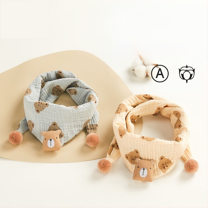 Vaikiškas korėjietiškas animacinių filmukų trikampis 2024 m. Naujas rudens ir žiemos kūdikio vėjui atsparus šiltas mielas meškiuko šalikas