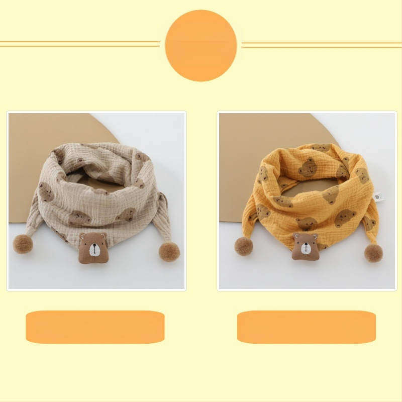 Vaikiškas korėjietiškas animacinių filmukų trikampis 2024 m. Naujas rudens ir žiemos kūdikio vėjui atsparus šiltas mielas meškiuko šalikas