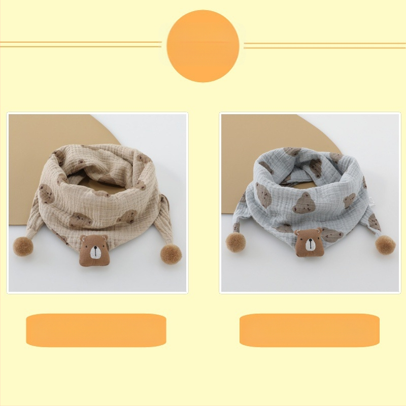 Vaikiškas korėjietiškas animacinių filmukų trikampis 2024 m. Naujas rudens ir žiemos kūdikio vėjui atsparus šiltas mielas meškiuko šalikas