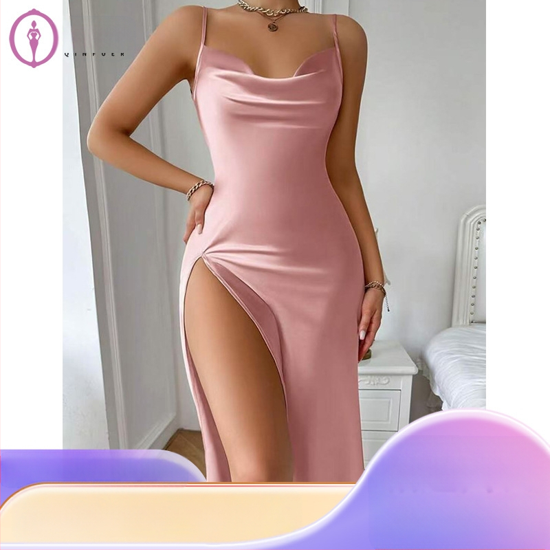 Europska i američka prekogranična ženska čista seksi zavođenje ledena svilena seksi visoka podjela s otvorenim leđima, remen suknja za dom, pidžama