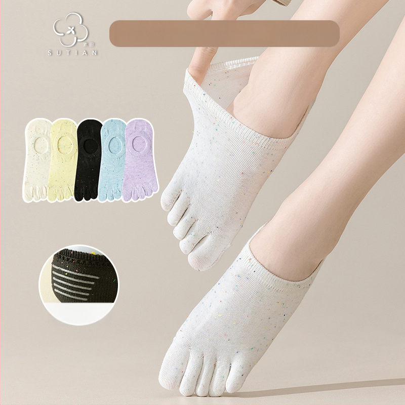 Taškuotos siūlų penkių pirštų kojinės Moteriškos vasarinės plonos kojinės Moteriškos valties formos kojinės Seklios burnos nematomos kojinės Japoniško stiliaus mielos medvilninės kojinės su pirštais