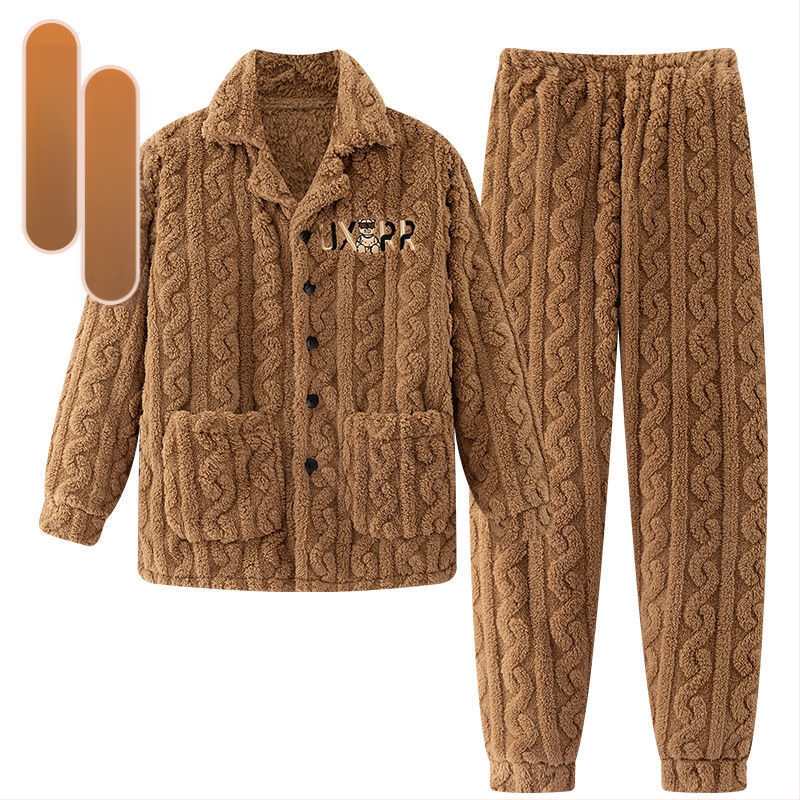 2024 m. rudens ir žiemos pižamos, vyriški namų drabužiai, koralinės vilnos pamušalas, sustorintas vyriškas kostiumas, šiltas ir patogus flanelinis audinys