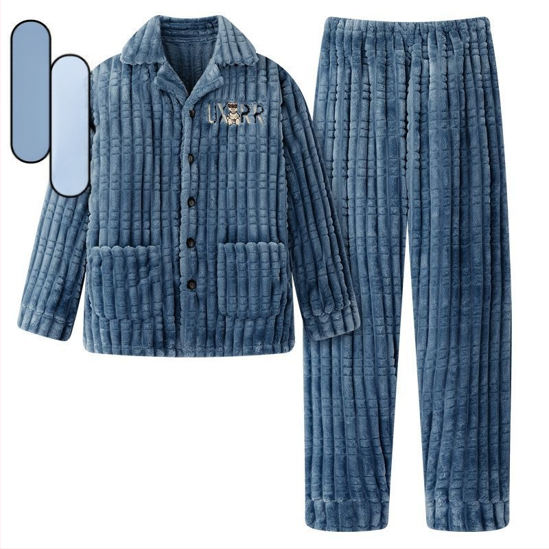 2024 m. rudens ir žiemos pižamos, vyriški namų drabužiai, koralinės vilnos pamušalas, sustorintas vyriškas kostiumas, šiltas ir patogus flanelinis audinys