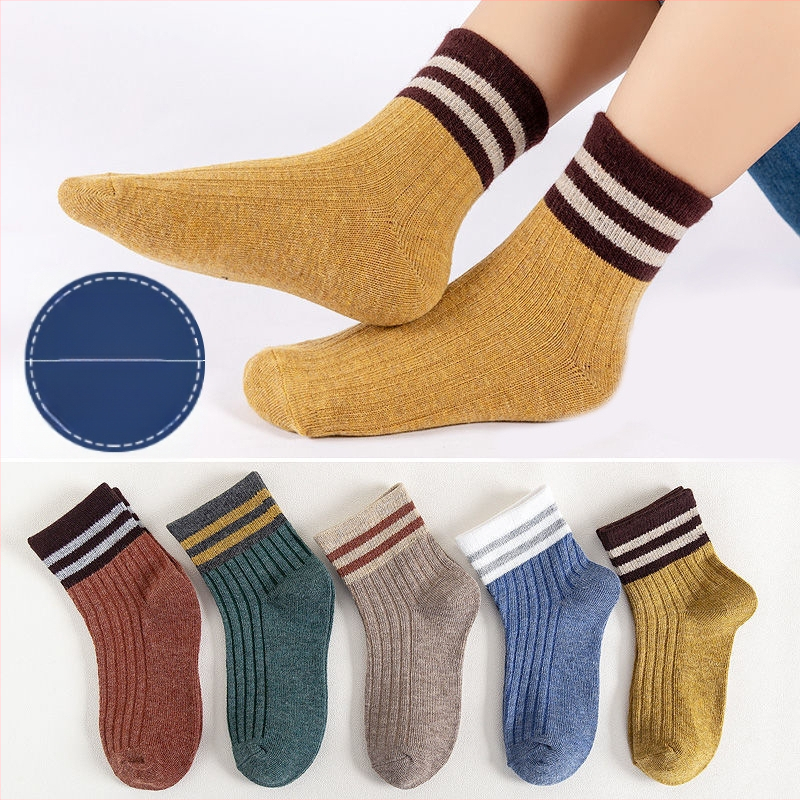 Bērnu zeķes Pavasara un rudens divu stieņu kokvilnas zeķes vīriešiem un sievietēm Jaukas, elpojošas, koledžas stila mazuļu zeķes