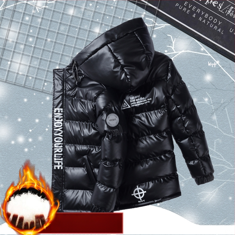 Dječji kaput s pamučnom podstavom 2023. novi, svijetli, debeli, topli, s kapuljačom, pamučno podstavljeni kaput za djecu srednje i velike veličine, modni brend