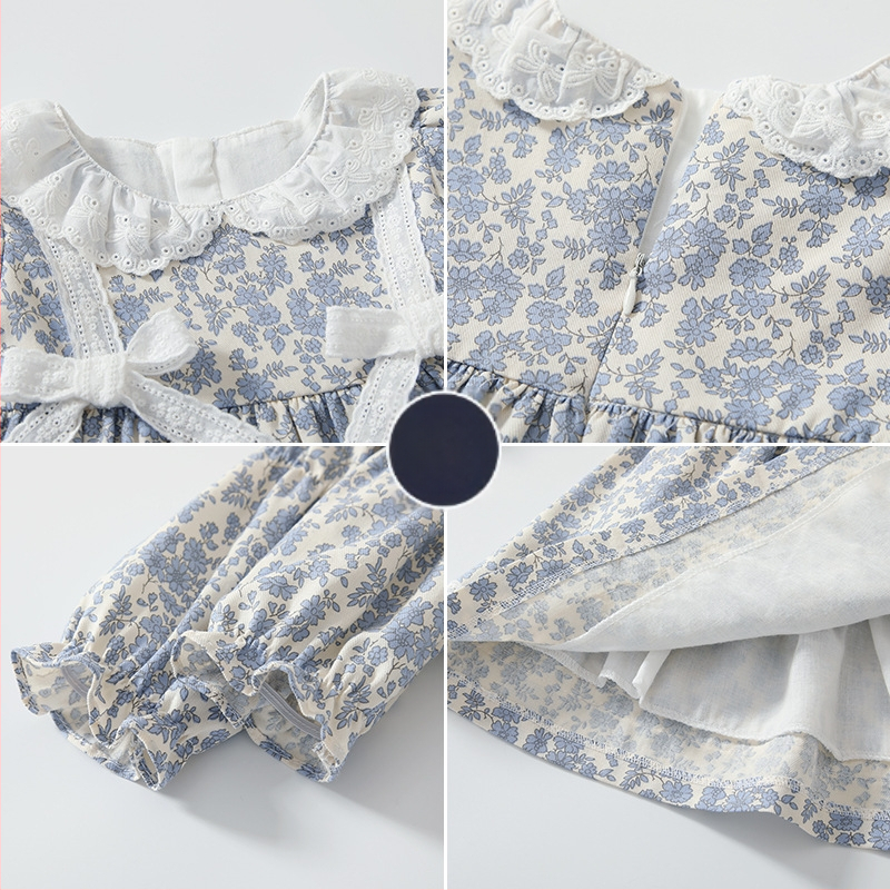 Korėjietiška ilgarankovė pavasarinė suknelė mergaitėms, mori stiliaus, vakarietiško stiliaus, kaspino ir lėlės apykaklės princesės suknelė mergaitėms