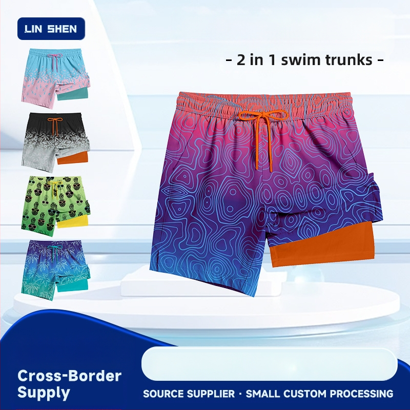 Piiriülesed populaarsed gradientidega meeste õhukesed kiiresti kuivavad rannapüksid, mis sobivad vette. Aach lühikesed püksid, neljaveerandilised kahekihilised rannapüksid.