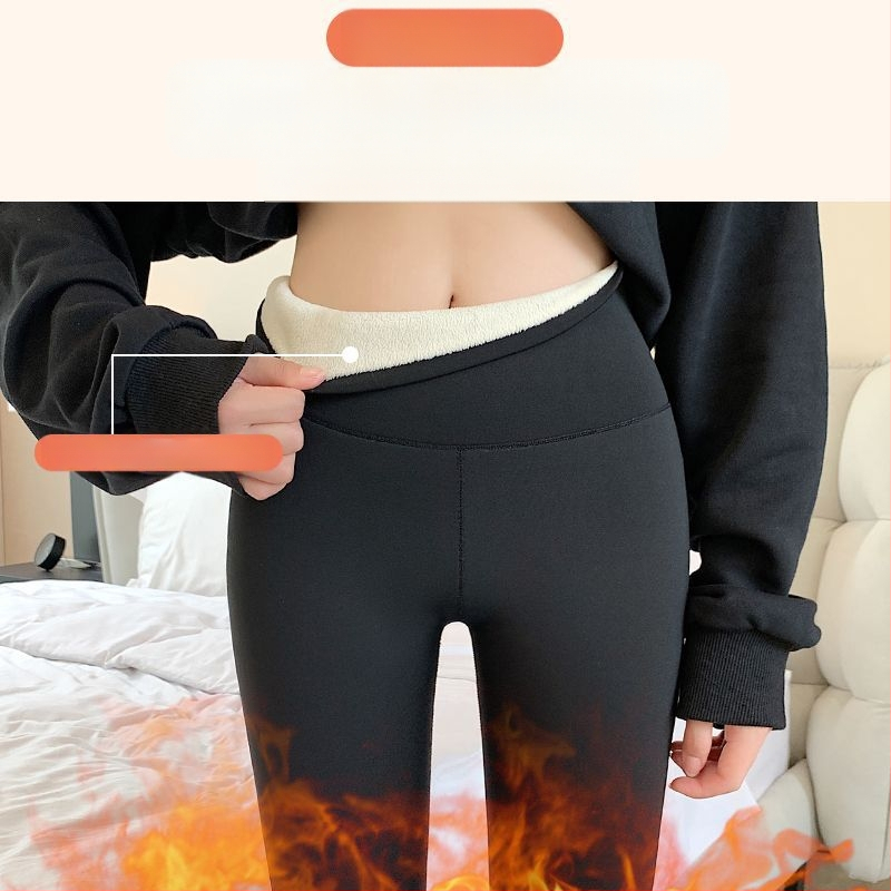 Κολάν από δέρμα καρχαρία από βελούδο αρνιού για γυναίκες, για να φορούν ως πανωφόρι τον χειμώνα, με φλις επένδυση και πυκνωτικό, ελαστικό παντελόνι γιόγκα Barbie με αδυνατιστική εμφάνιση, που δεν φουσκώνει.