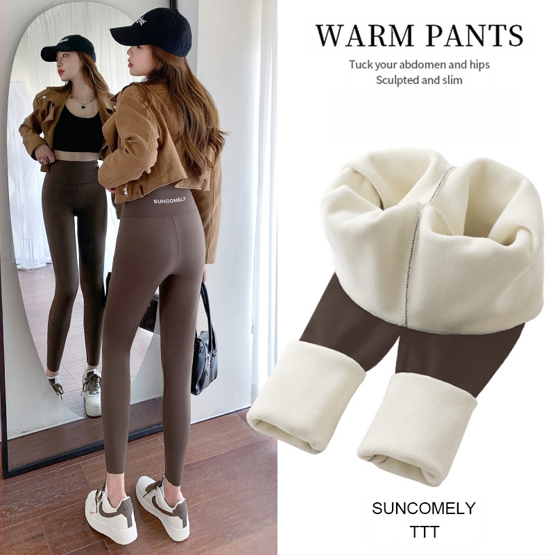 Κολάν από δέρμα καρχαρία από βελούδο αρνιού για γυναίκες, για να φορούν ως πανωφόρι τον χειμώνα, με φλις επένδυση και πυκνωτικό, ελαστικό παντελόνι γιόγκα Barbie με αδυνατιστική εμφάνιση, που δεν φουσκώνει.