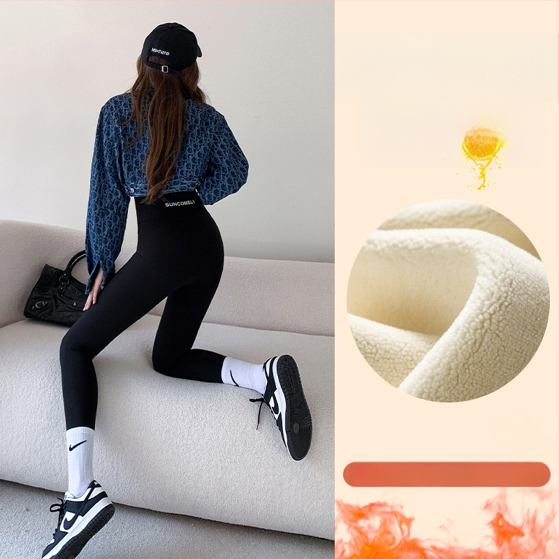 Κολάν από δέρμα καρχαρία από βελούδο αρνιού για γυναίκες, για να φορούν ως πανωφόρι τον χειμώνα, με φλις επένδυση και πυκνωτικό, ελαστικό παντελόνι γιόγκα Barbie με αδυνατιστική εμφάνιση, που δεν φουσκώνει.