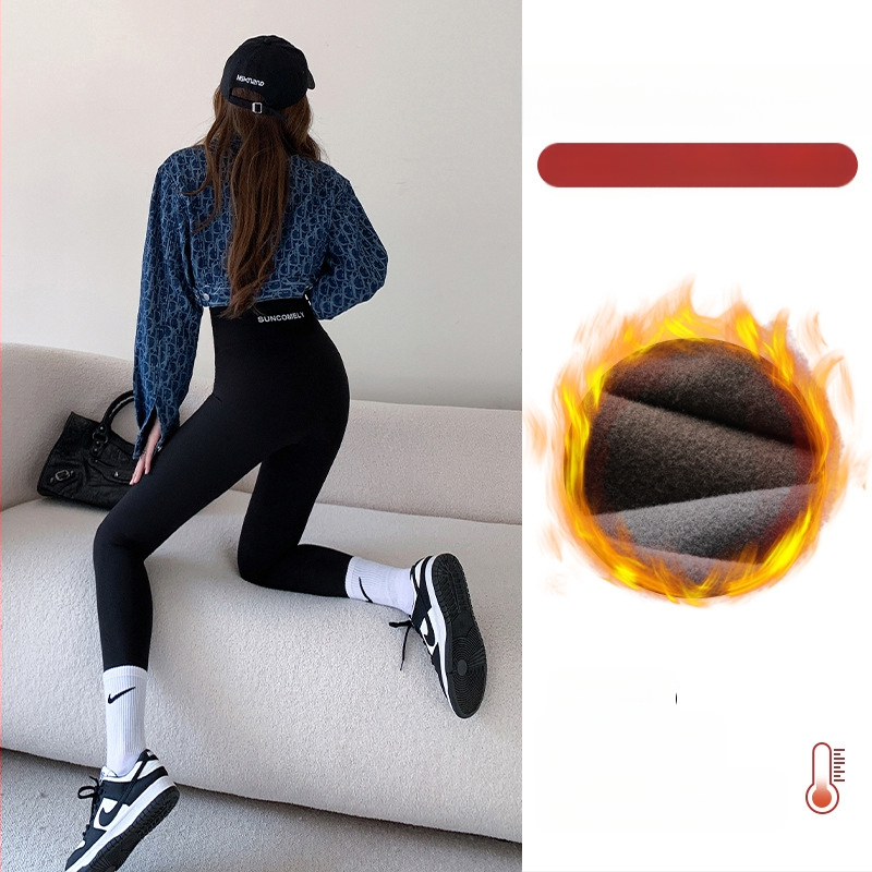 Κολάν από δέρμα καρχαρία από βελούδο αρνιού για γυναίκες, για να φορούν ως πανωφόρι τον χειμώνα, με φλις επένδυση και πυκνωτικό, ελαστικό παντελόνι γιόγκα Barbie με αδυνατιστική εμφάνιση, που δεν φουσκώνει.