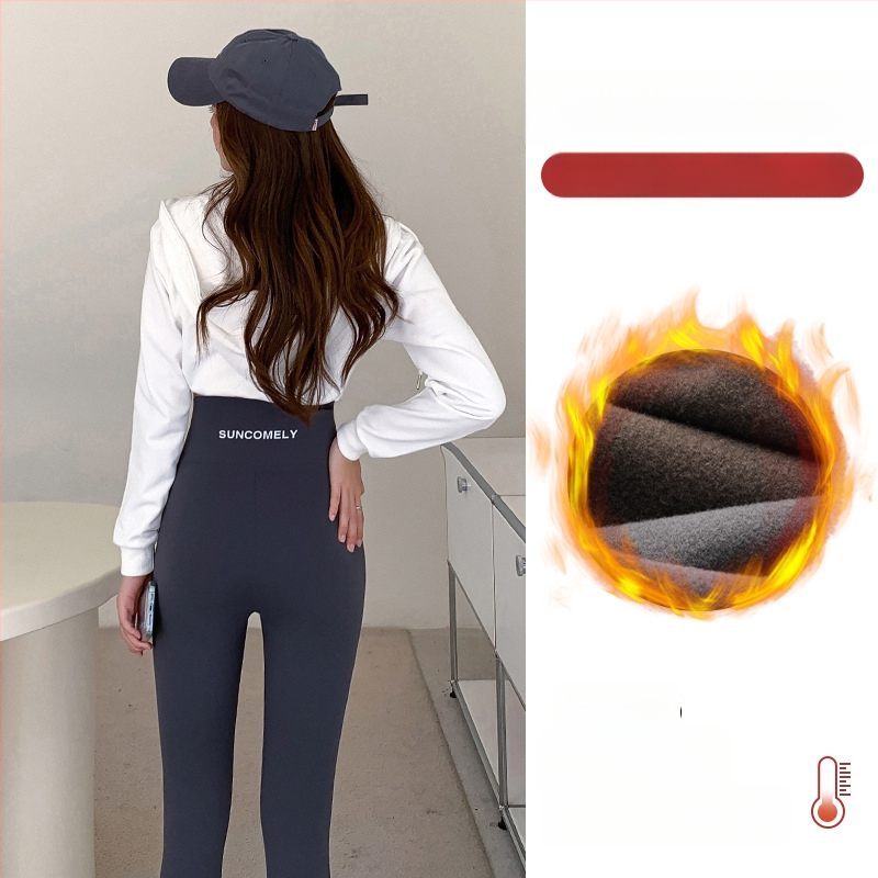 Κολάν από δέρμα καρχαρία από βελούδο αρνιού για γυναίκες, για να φορούν ως πανωφόρι τον χειμώνα, με φλις επένδυση και πυκνωτικό, ελαστικό παντελόνι γιόγκα Barbie με αδυνατιστική εμφάνιση, που δεν φουσκώνει.